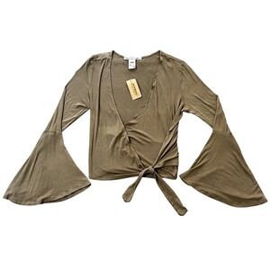 NWT American Rag Olive Green Bell Sleeve Wrap Top Tie Front Women's M Cropped‎